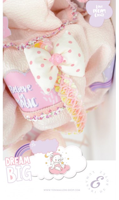 Lumanare botez pentru fetite cu ursuleti roz si norisori pufosi, 65x4 cm, Dream big little girl  5